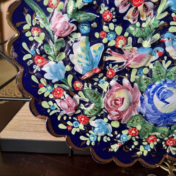 Vintage Persian Hand Painted Enamel on Copper Hanging Dish - Picture 7 of 14
